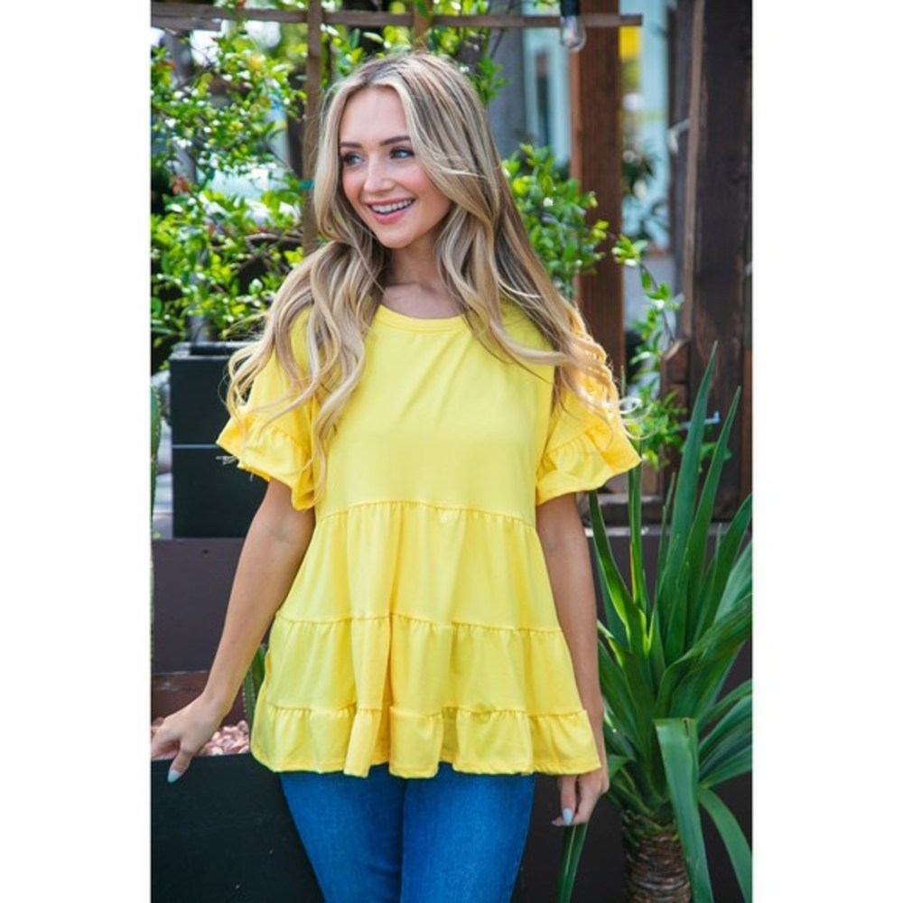 Sunflower Ruffle Frill Short Sleeve Swing Knit Top